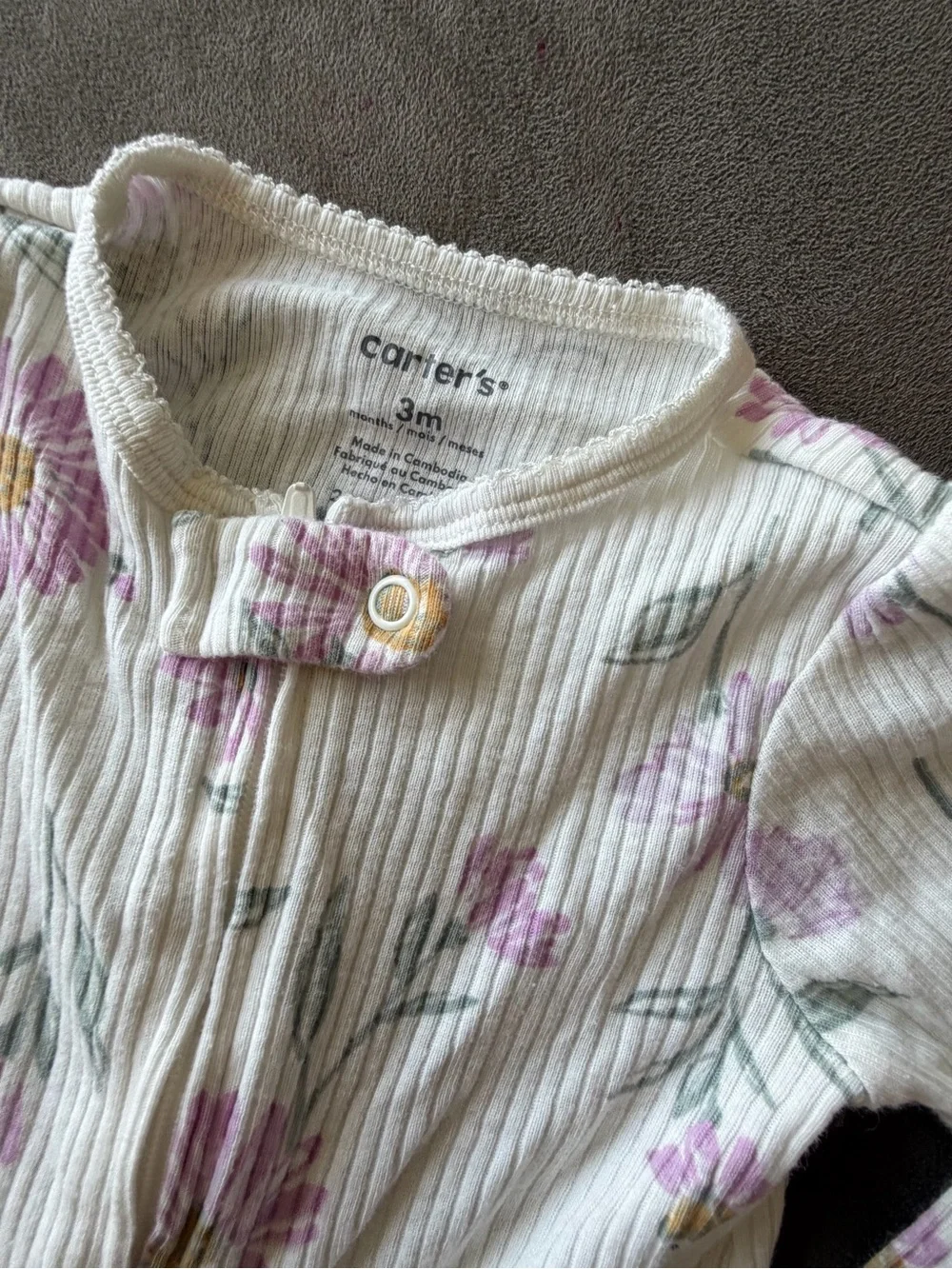 Carter's Cream Ribbed Floral Footed Sleeper with Pink Flowers